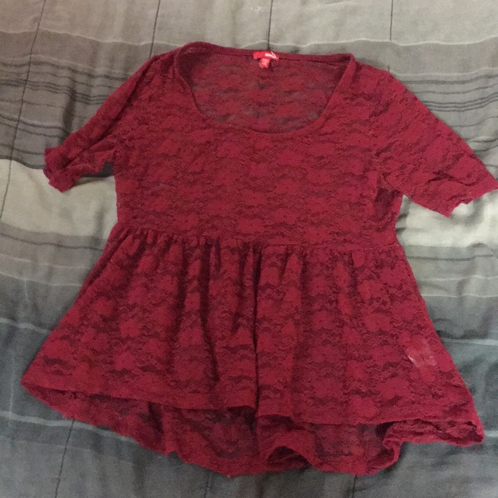 Red see-through blouse